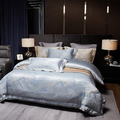 Seiden-Satin Marmor-Print Bettbezug Ensemble mit Wendeseite und versteckten Eckenbindungen