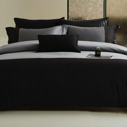 Luxuriöses Satin-Feel Wendebettbezug- und Kissenbezug-Ensemble mit Streifenbettdecke