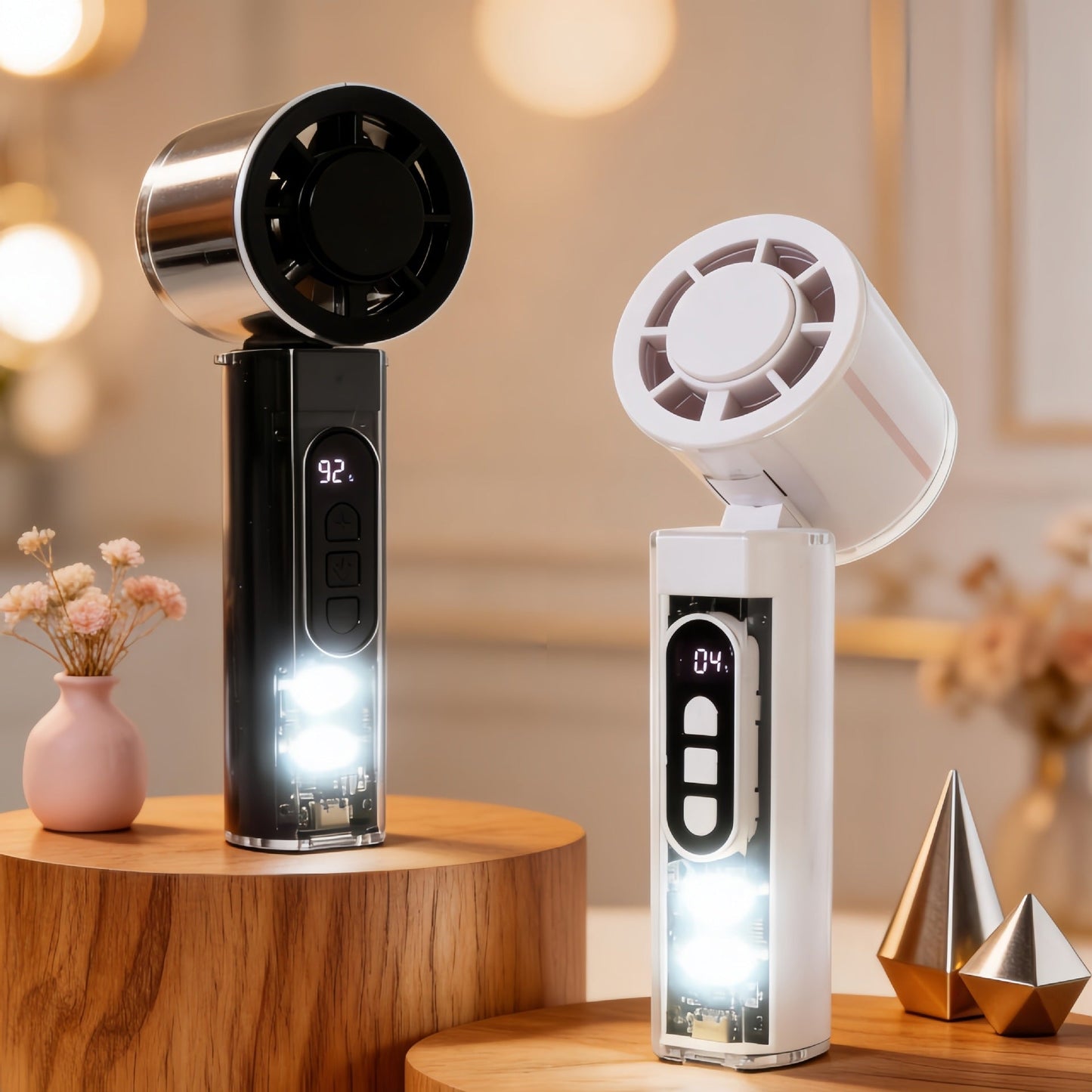 Frauen Tragbarer Mini Ventilator mit Digitalanzeige und LED-Beleuchtung Brehn