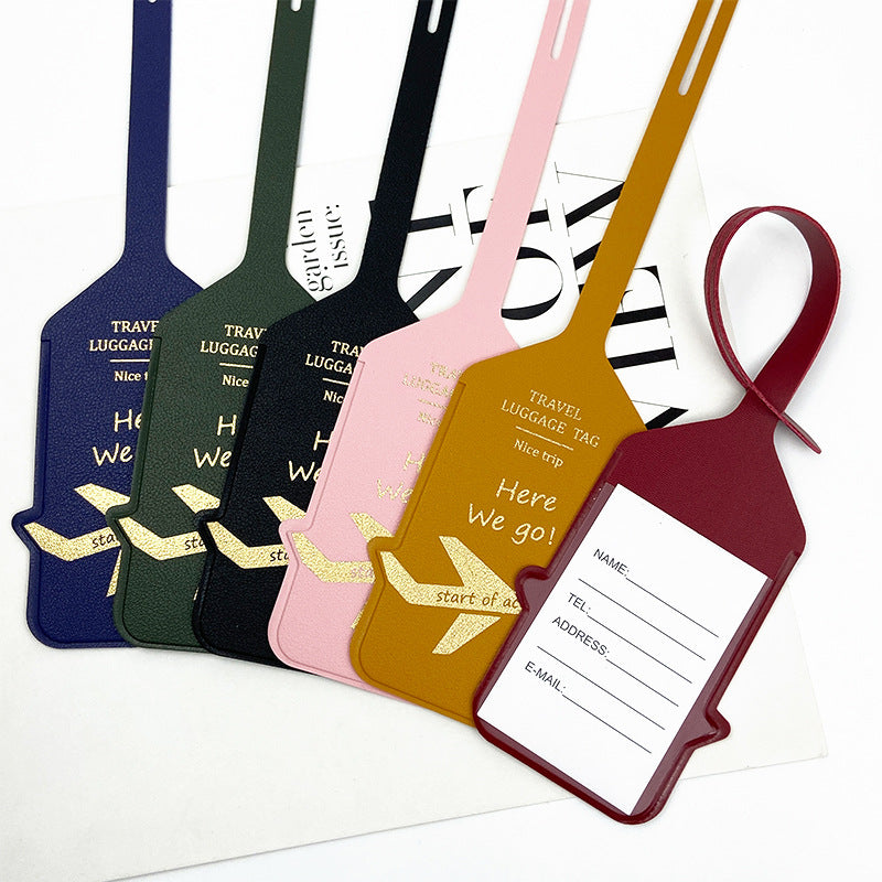 premium leder reisegepäck ID-Tag mit geprägtem Flugzeugmotiv und verstellbarem Riemen Brehn