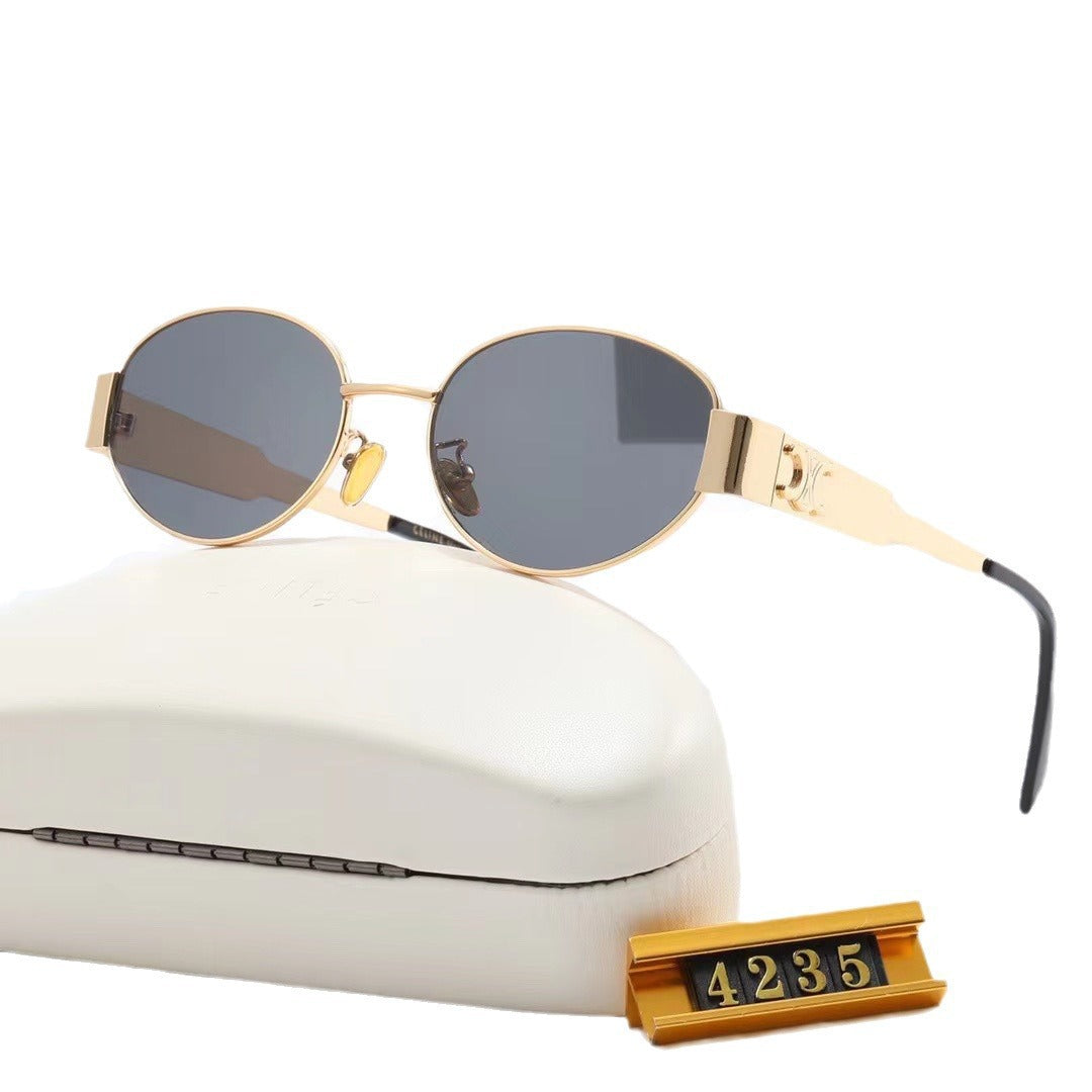 Damen elegante ovale Sonnenbrille mit goldfarbenem Rahmen Brehn