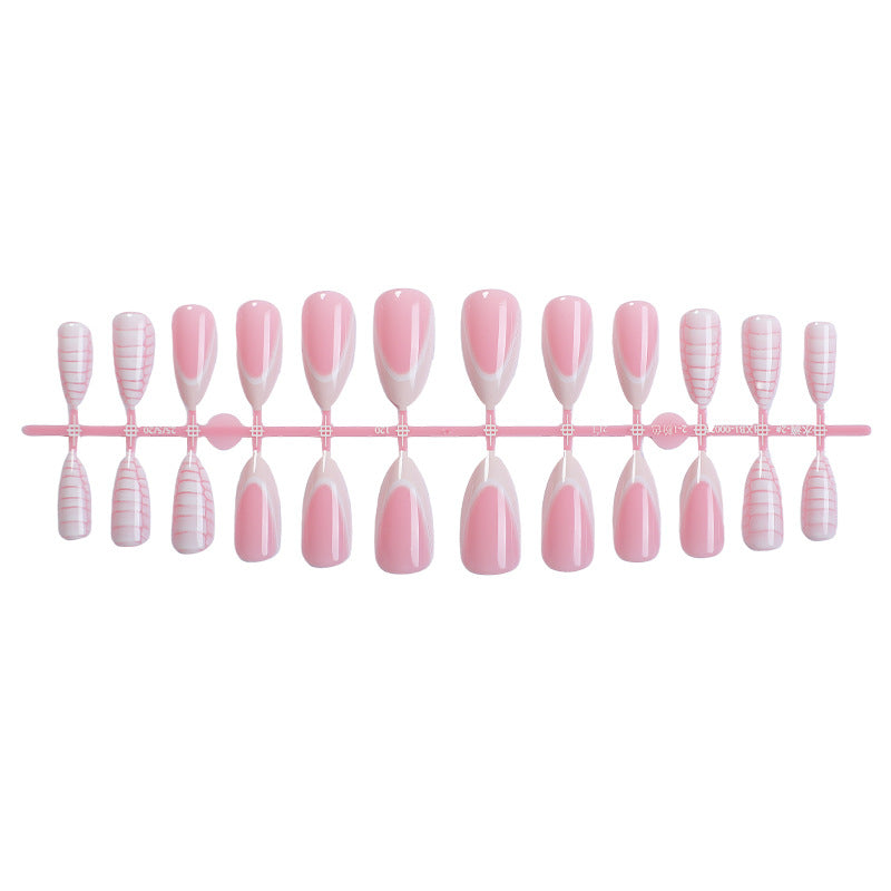 Elegante mandelförmige Press-On-Nagelset mit gestreiftem und einfarbigem Design Brehn
