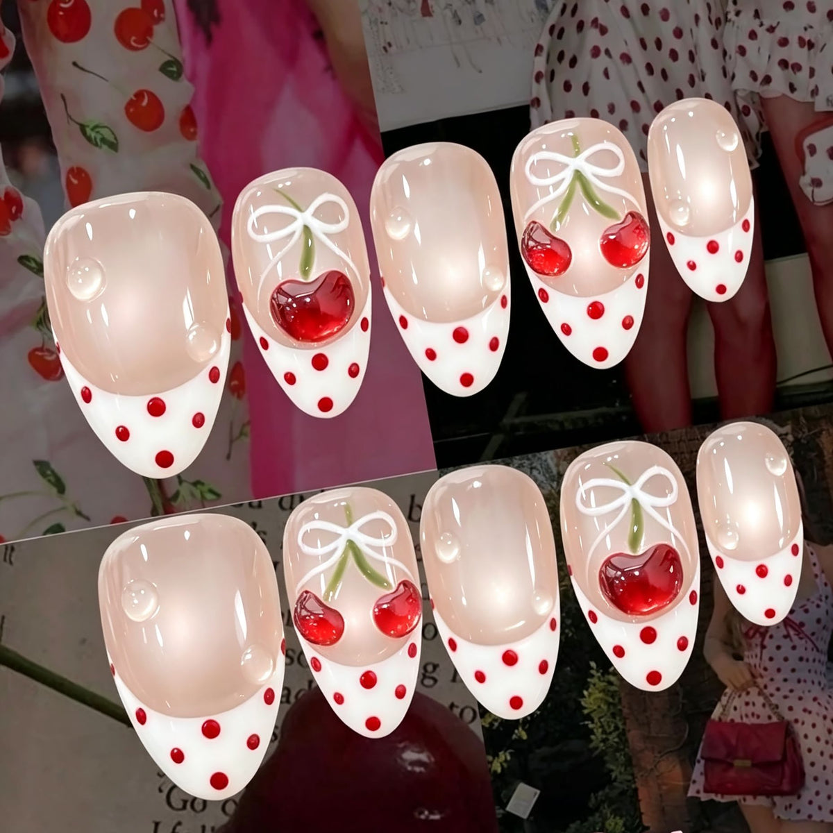 Charmantes Kirsch-Thema Press-On Nagelset Brehn