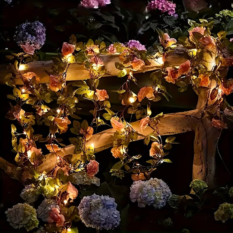 Romantische Rosenranken-LED-Girlande mit Mikrolichtern und wetterfestem flexiblen Stamm Brehn