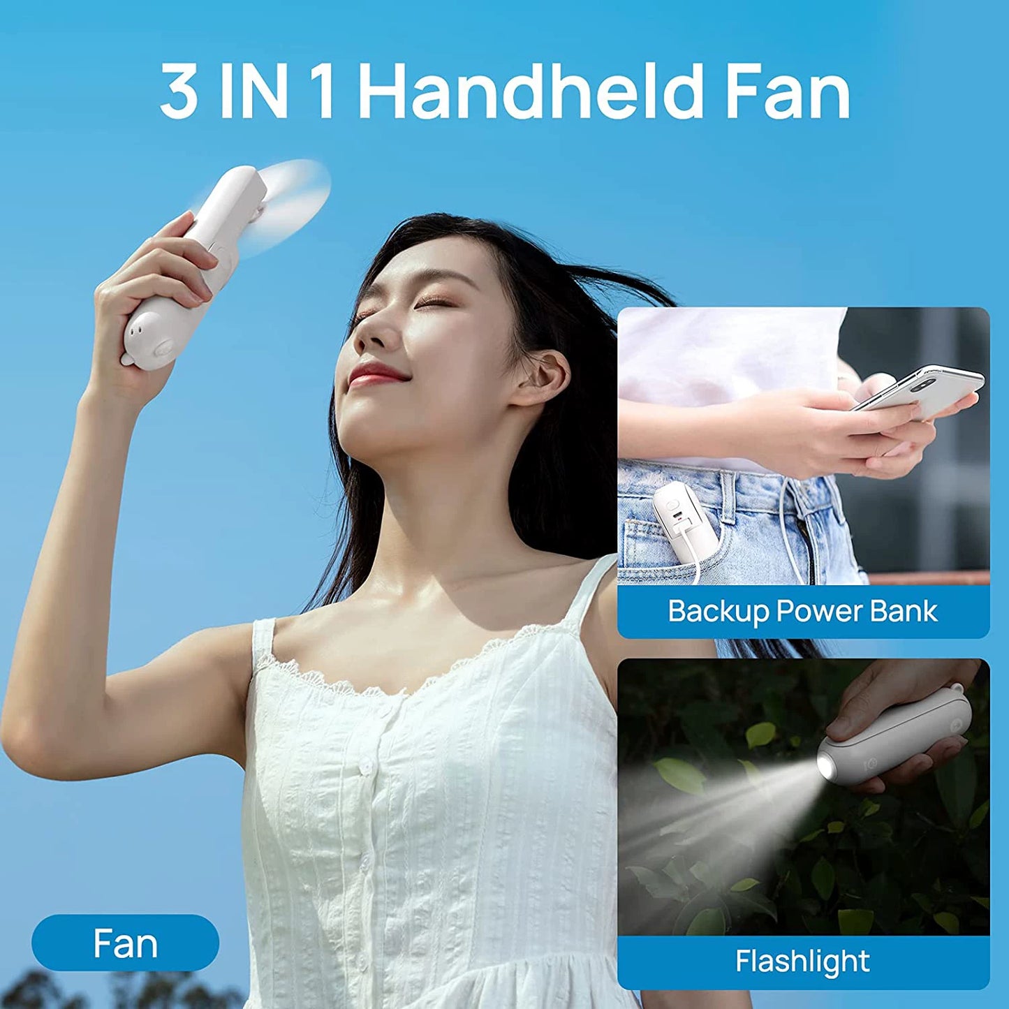 Unisex Einheitsgröße faltbarer aufladbarer Handventilator mit integriertem Powerbank und dualen USB-Ladeports Brehn
