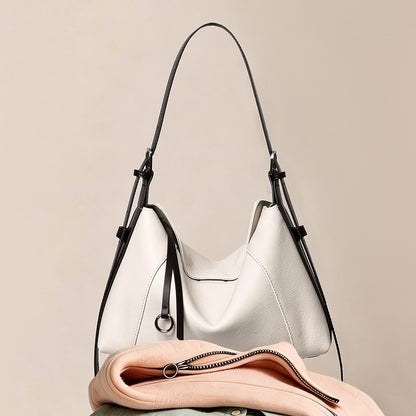 Leder Schulter Hobo Tasche mit verstellbarem Kontrastgurt