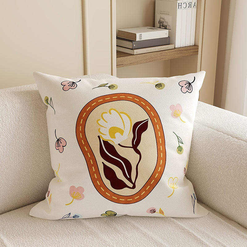 Square Plush Decorative Cushion Pillow with Illustrated House 'Room' Motif