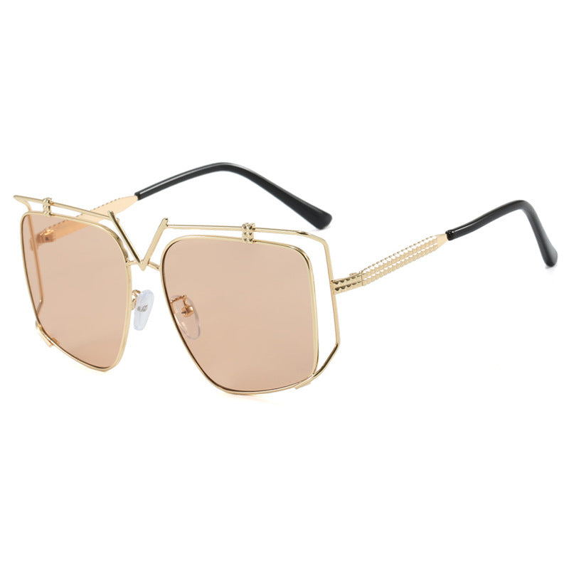 Damen futuristische Oversized-Sonnenbrille mit einzigartigem Geometrie-Rahmen Brehn