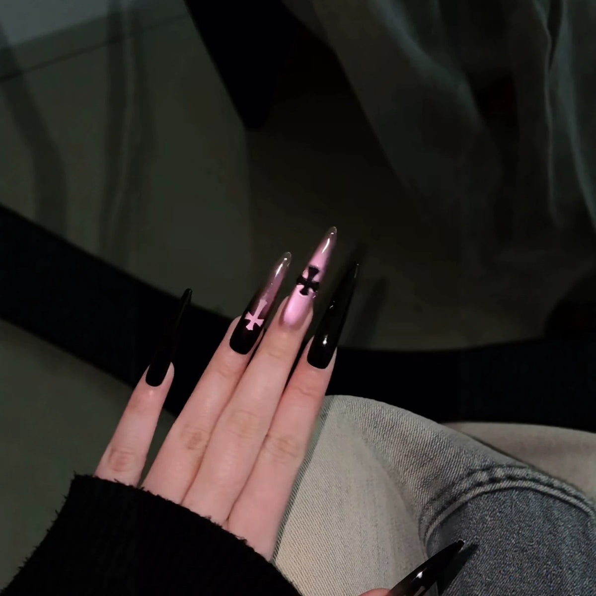 Trendige Grafik Press-On Nagelset