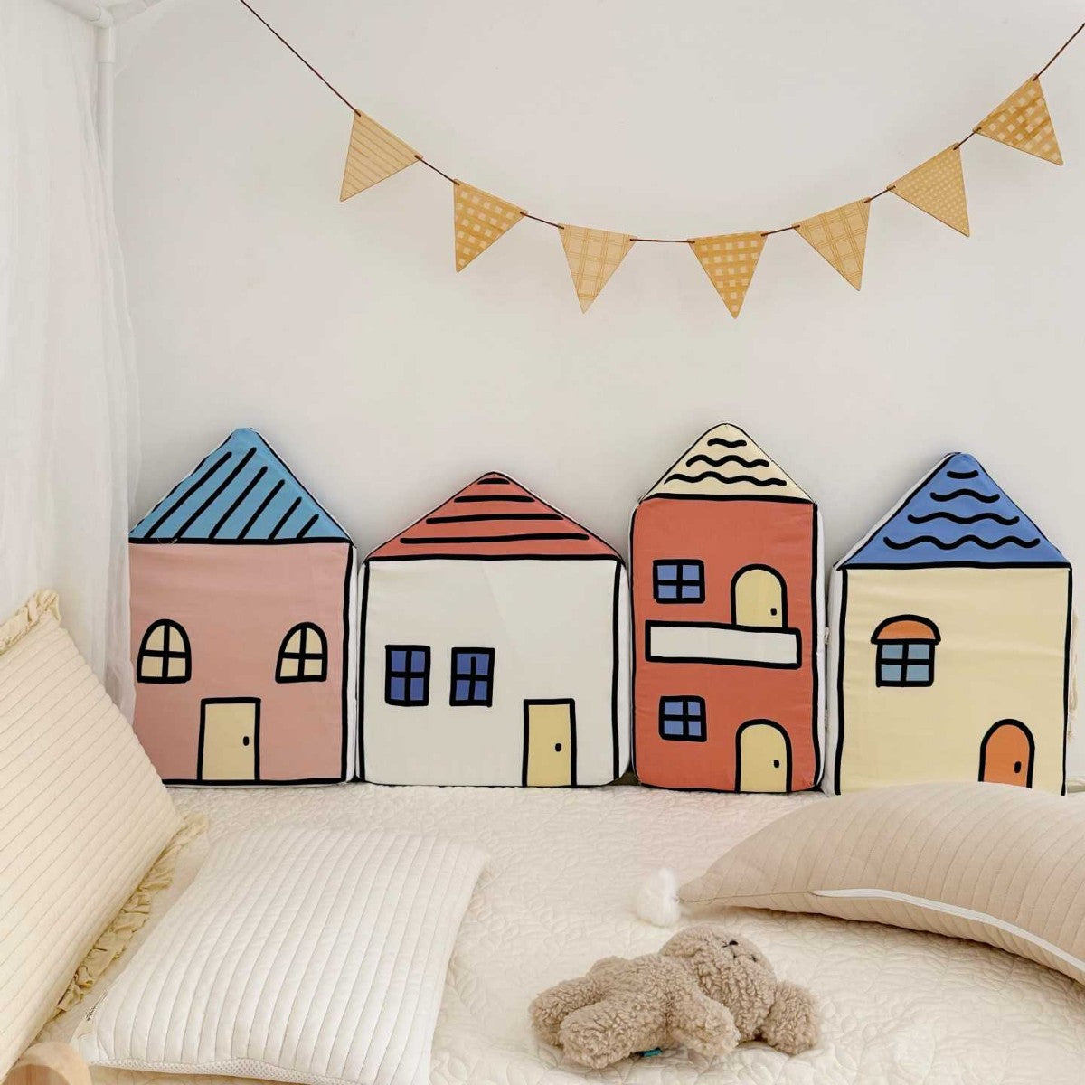 Hausförmiges Schaumstoff-Rückenstützkissen-Set für das Spielzimmer von Kindern, dekorative Kissen