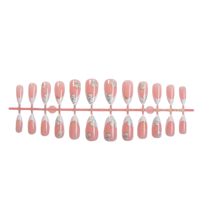 Floral Design Press-On Nail Set mit Eleganten Französischen Tipps Brehn