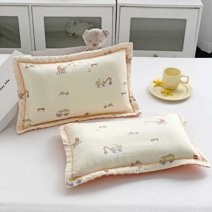 Baby Musselin Kissen Set mit Bärenmotiv & weichem Gaze-Rüschensamt