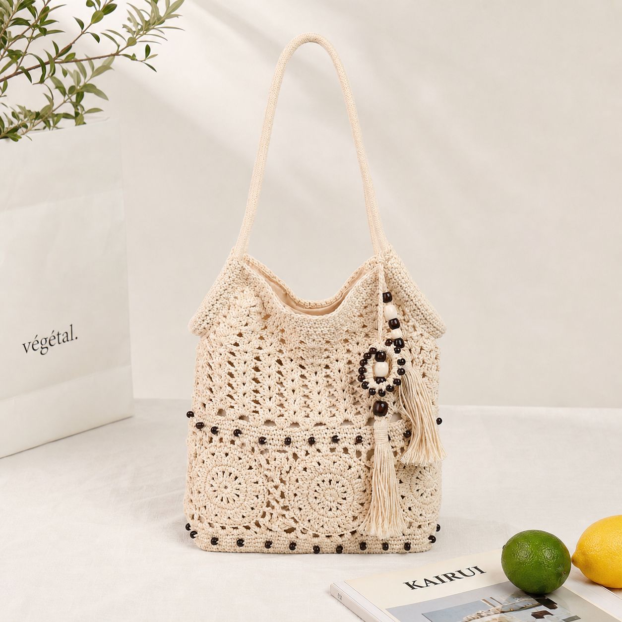 Gehäkelte Shopping-Tasche mit Dekorativen Quasten Brehn