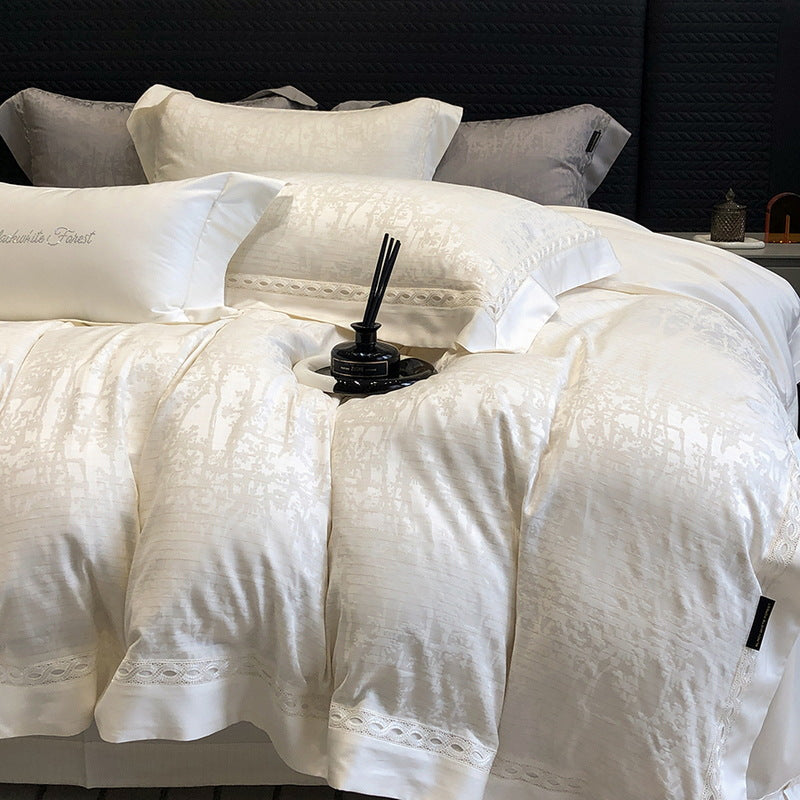 Satin-Jacquard Bettgarnitur mit dezenter Struktur und eleganter Borte