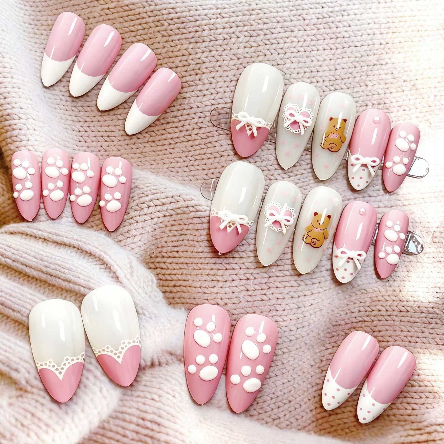 Künstlerisches Bären-Themen Press-On Nagelset Brehn