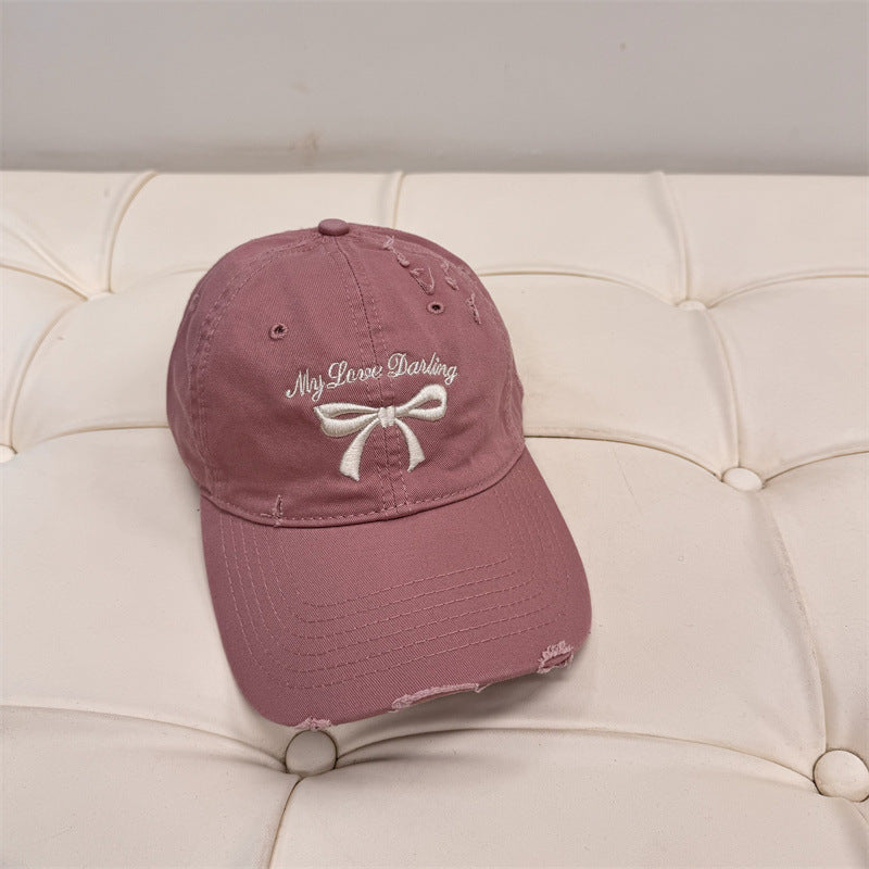 Damen Distressed Baumwoll-Baseballmütze mit Schleifenstickerei Brehn