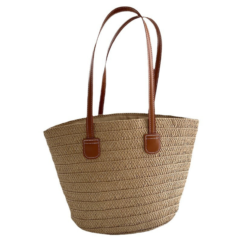 Handgefertigte Strohtasche mit Eleganten Ledergriffen Brehn