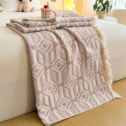 Umkehrbare Jacquard-Fransen-Wurfdecke