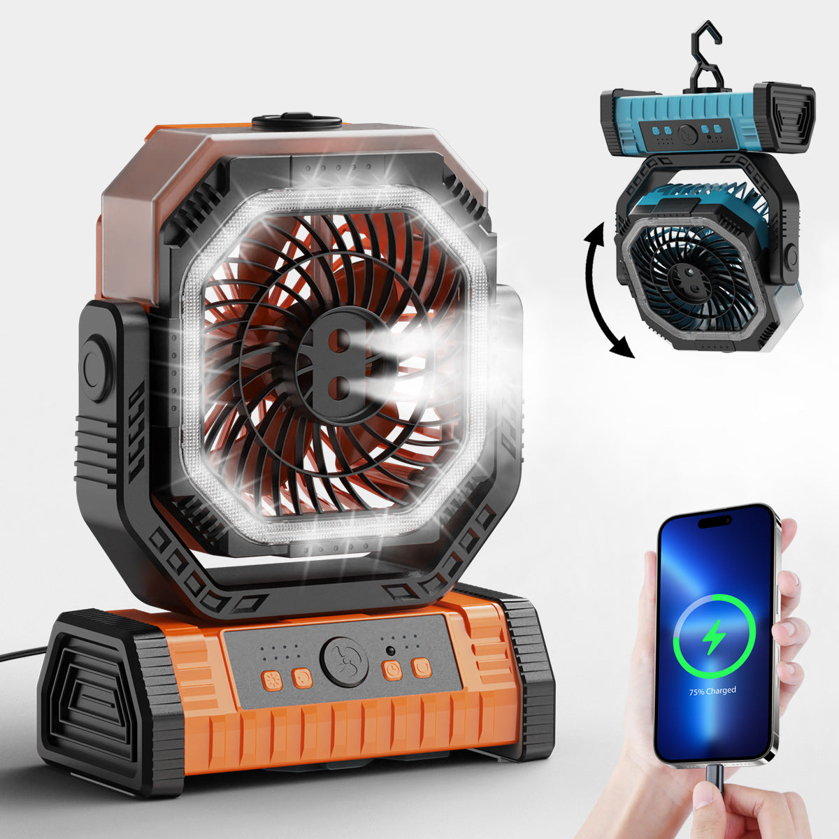 Unisex nan wiederaufladbarer Akku-Tischventilator mit LED-Ring und verstellbarem Neigekopf Brehn