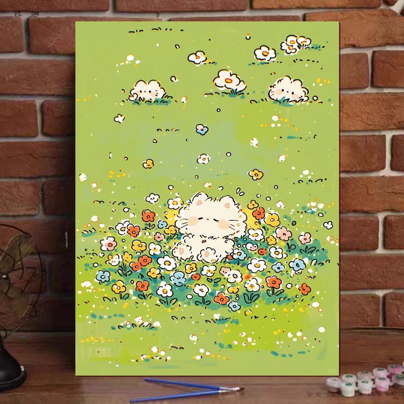 Niedliches Katzenillustration Leinwandkunstdruck Brehn