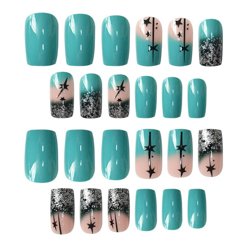 Künstlerisches Gradient Press-On Nagelset mit Stern Design Brehn
