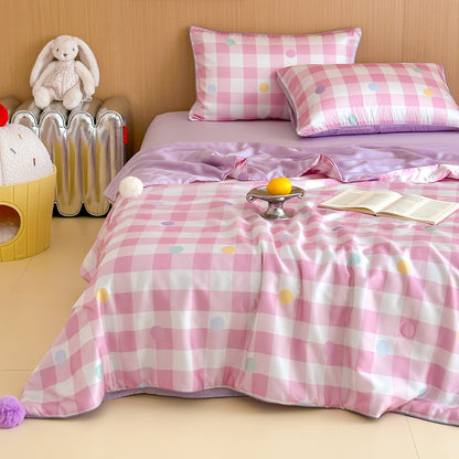 Kinder-Bettwäscheset mit gesteppter Kuscheldecke und kariertem Punktmuster Brehn