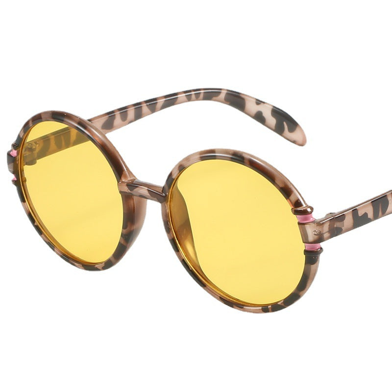 Damen runde Sonnenbrille im trendigen Leopardenmuster mit UV-Schutz Brehn
