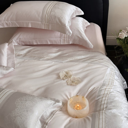 Luxuriöser Jacquard-Satin Bettbezug Set mit besticktem floralen Besatz