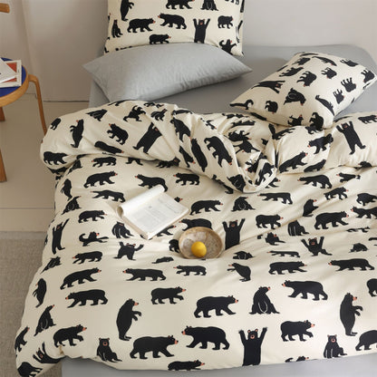 Wendbares Duvetbezug- und Kissenbezug-Set aus Baumwollsatin mit Teddybär- und Mondprint