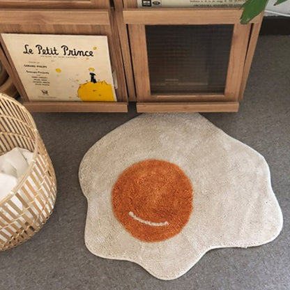 Novelty Fried Egg Shaped Plush Bath and Entry Rug