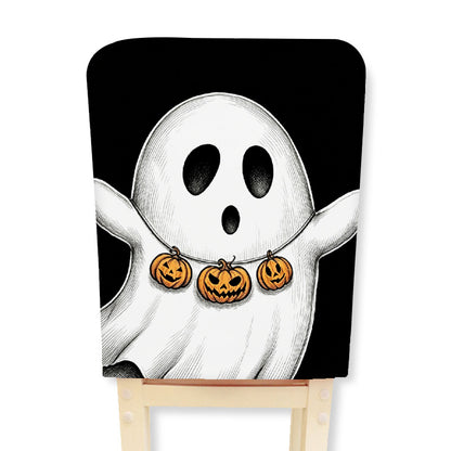 Elastischer Stuhlrückenbezug mit Halloween-Skelettmuster und hochelastischem Jersey-Stoff