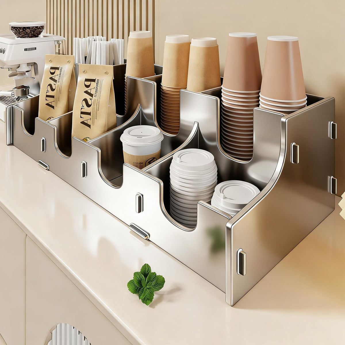 Modular gestufter Theken-Kaffetassen-Deckel und Strohhalm-Organizer