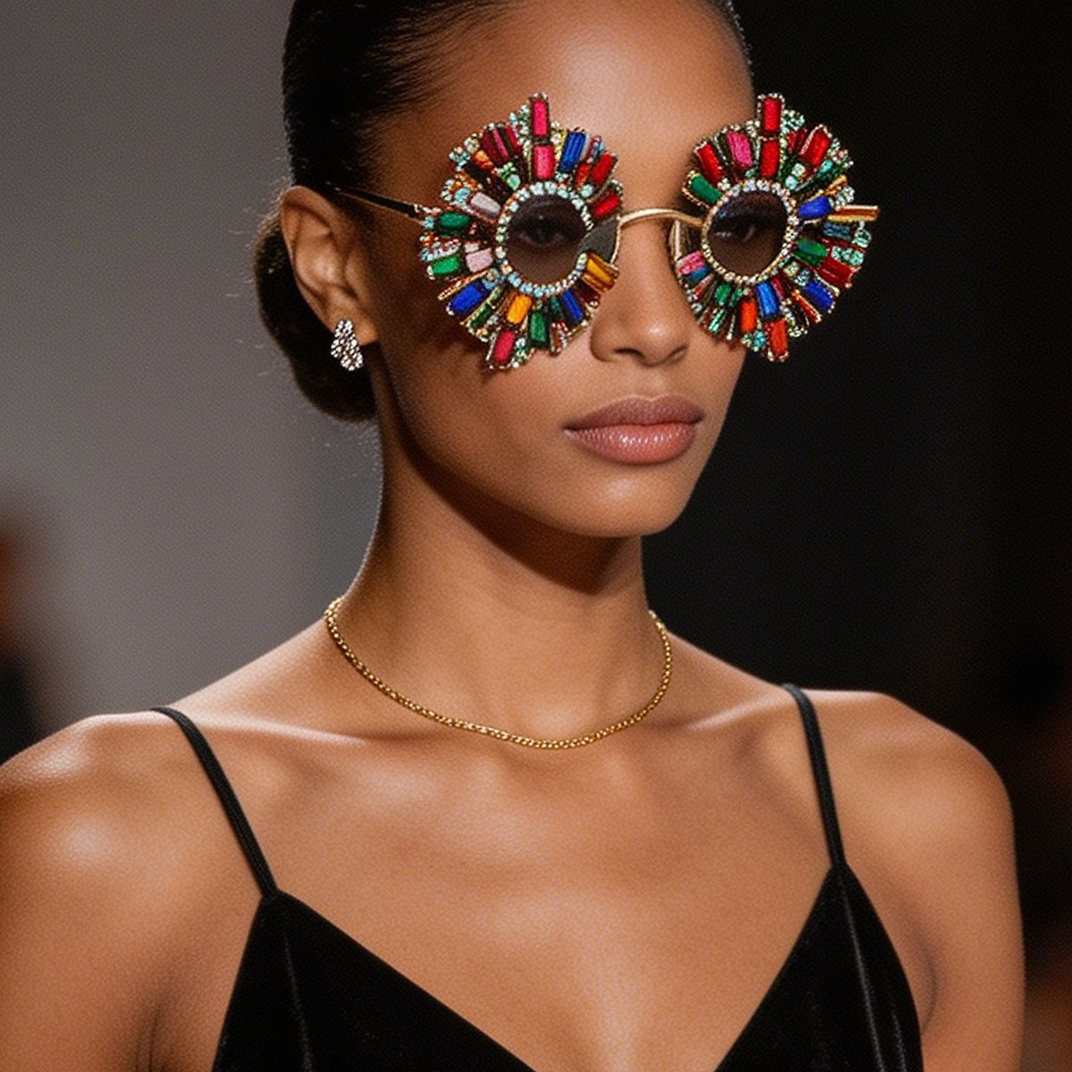 Damen extravagante Design-Sonnenbrille mit buntem Kristallschmuck Brehn
