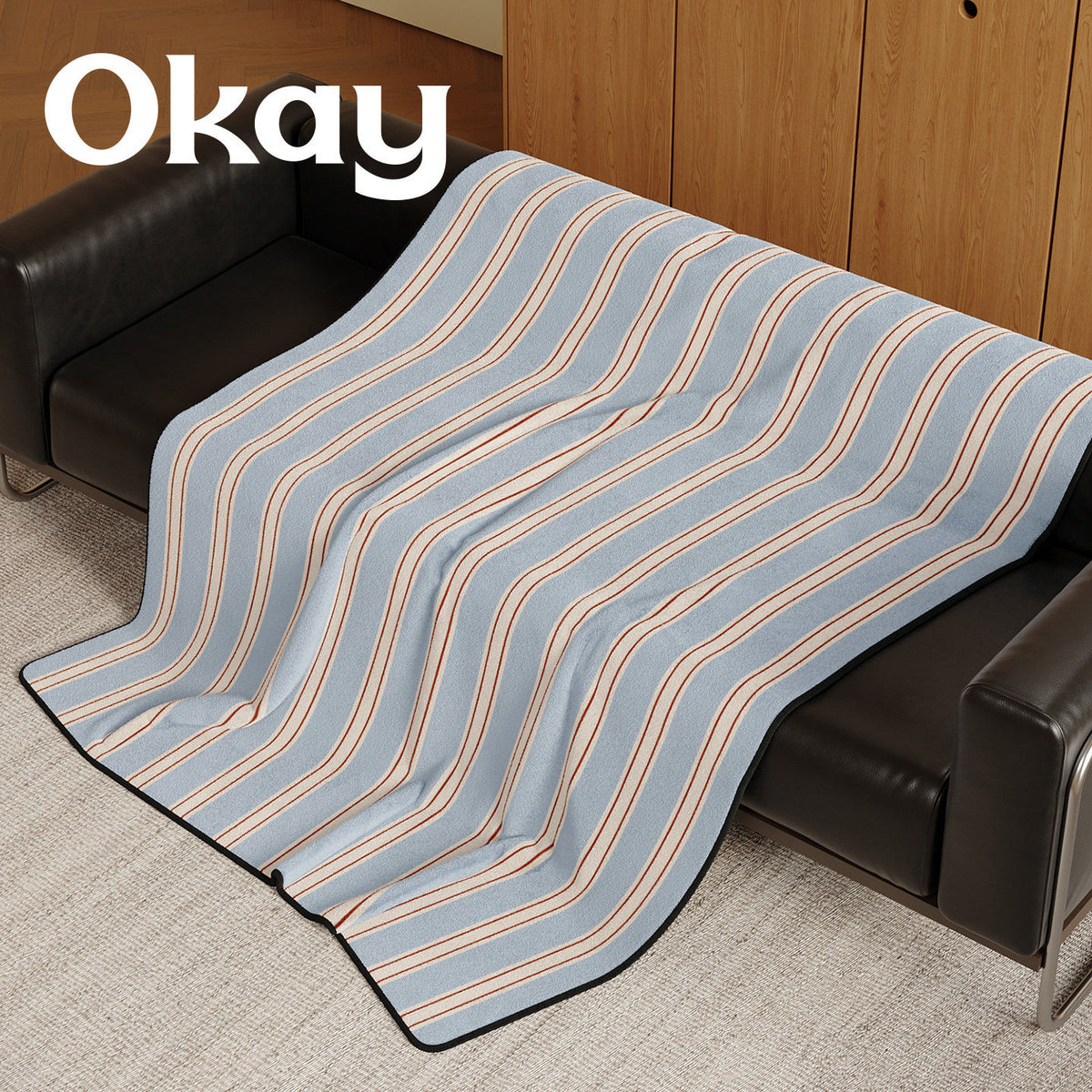 Striped Knit Reversible Throw Blanket with Piped Edge