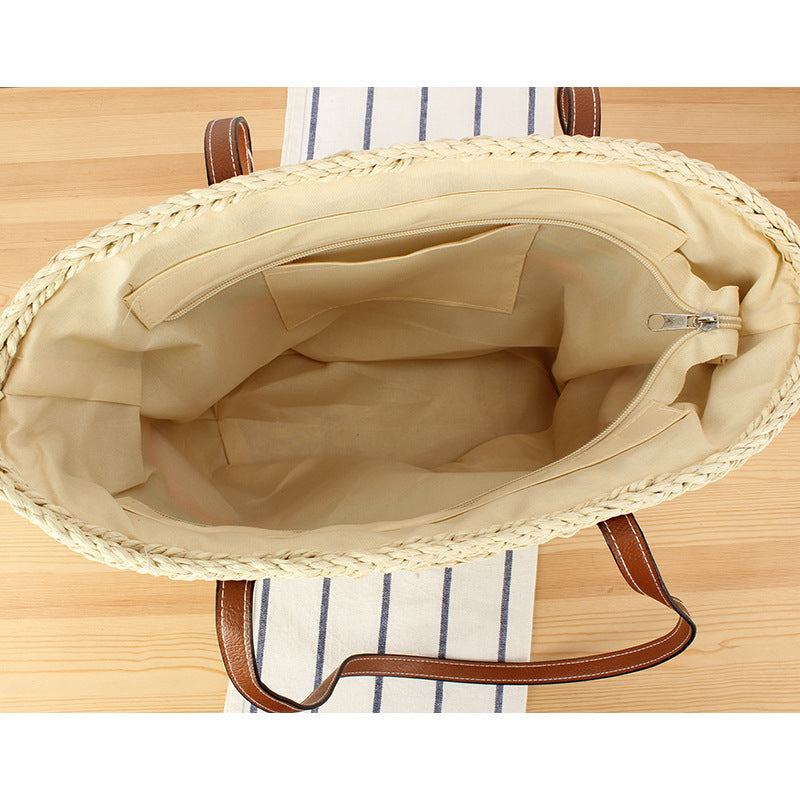 Freizeit-Strandtasche Aus Geflochtenem Naturmaterial mit Buntem Dekor Brehn