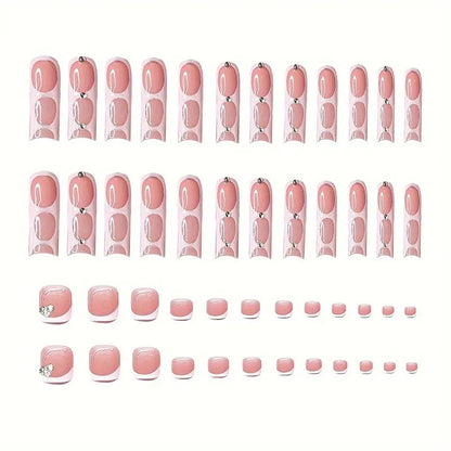 Stilvolles Press-On Nagelkunst-Set mit Strassakzenten Brehn