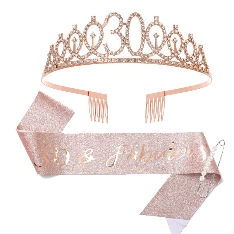 Damen Kristallverzierte Geburtstagskrone mit personalisiertem Sash Brehn