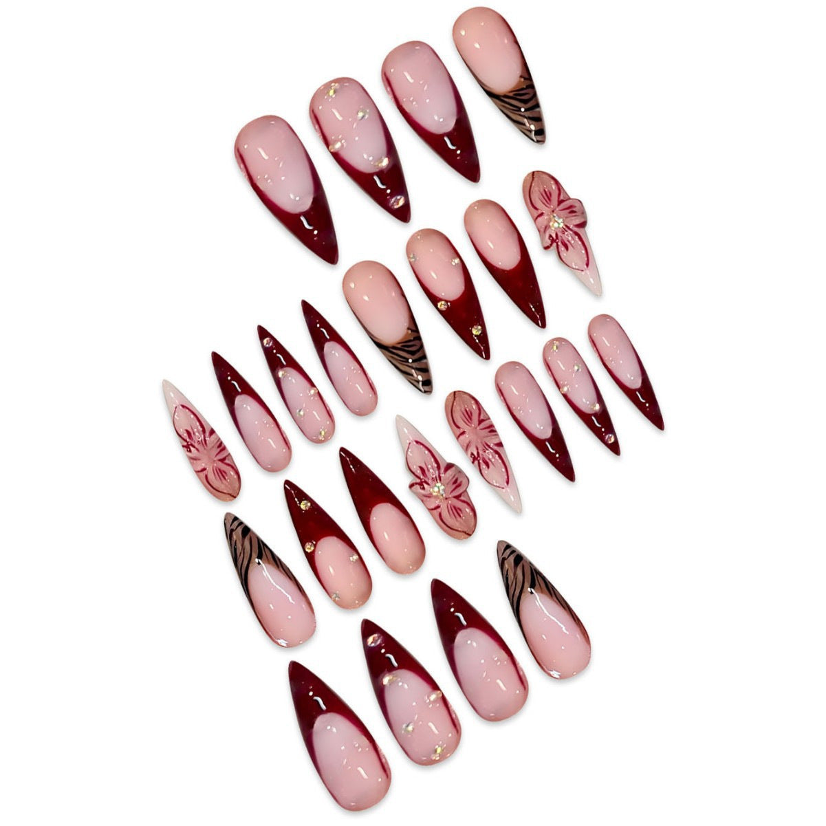 Künstlerische Florale Stiletto Press-On Nagelkunst Brehn