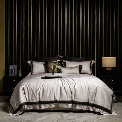 Luxus Satin Leopard-Print Bettbezug Set mit Kontrastbesatz