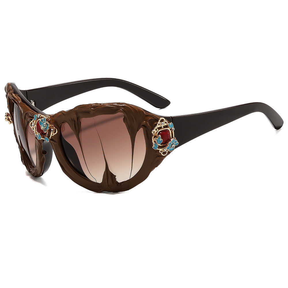 Damen extravagante Sonnenbrille mit floralen Kristallverzierungen Brehn