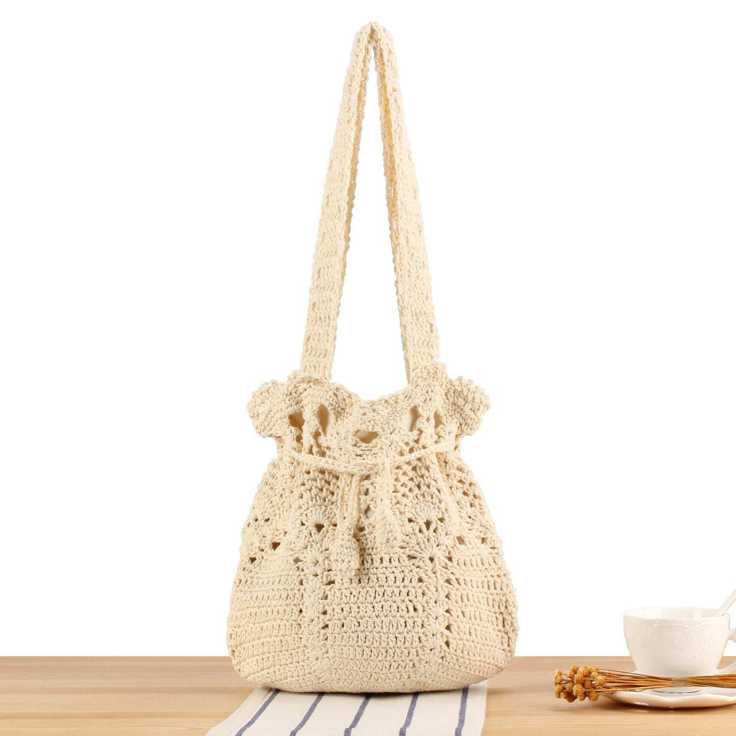 Makramee Shopper-Tasche mit Dekorativem Zugband Brehn