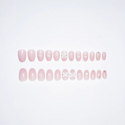 Künstlerisches Press-On Nagelset mit eleganten Schleifenakzenten Brehn