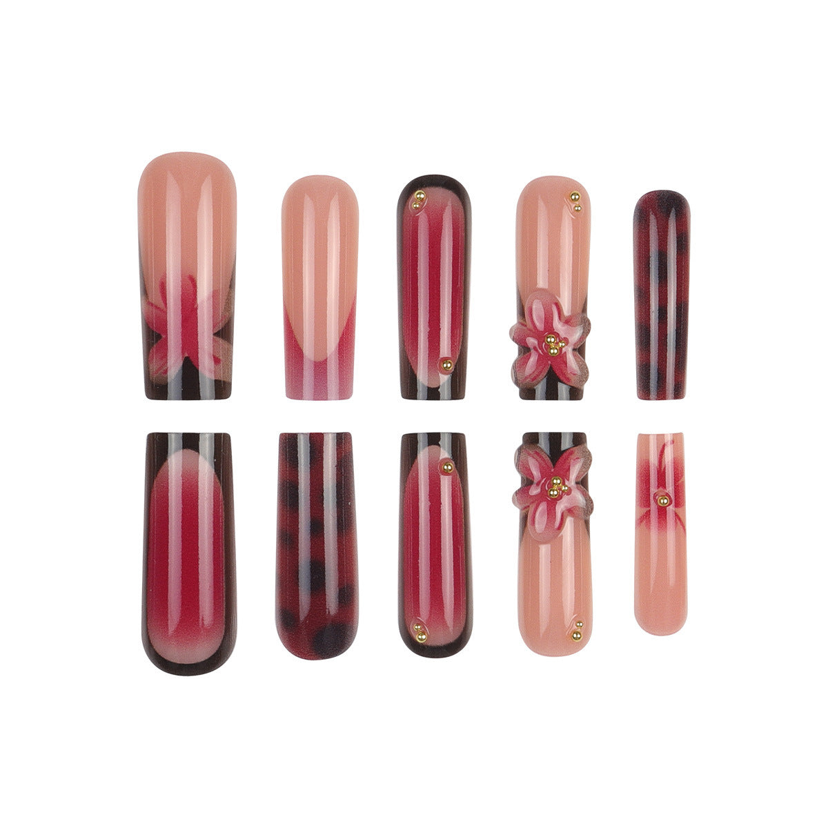 Blumeninspiriertes elegantes Press-On-Nagelset Brehn