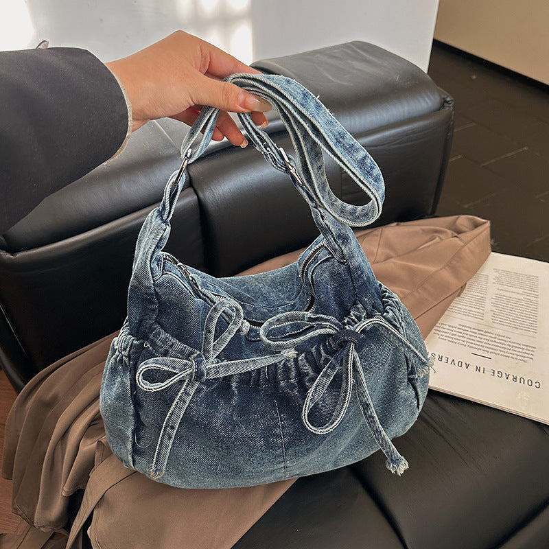 Denim Zugband Hobo Tasche