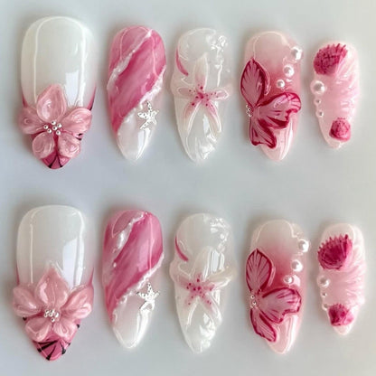 Kunstnagelset mit elegantem Blumen- und Glitzermuster Brehn
