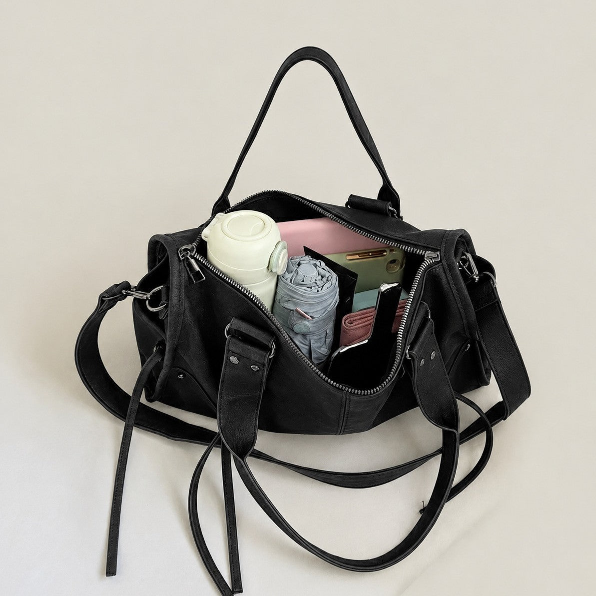 Elegante strukturierte Lederhandtasche