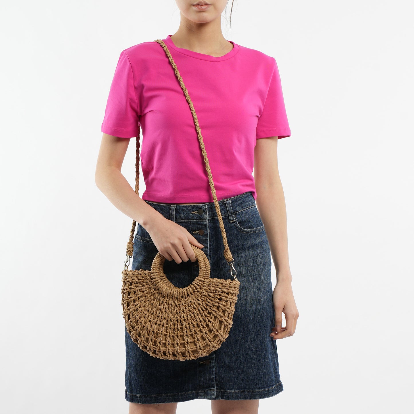 Runder Bast-Handtasche mit Strukturiertem Design Brehn