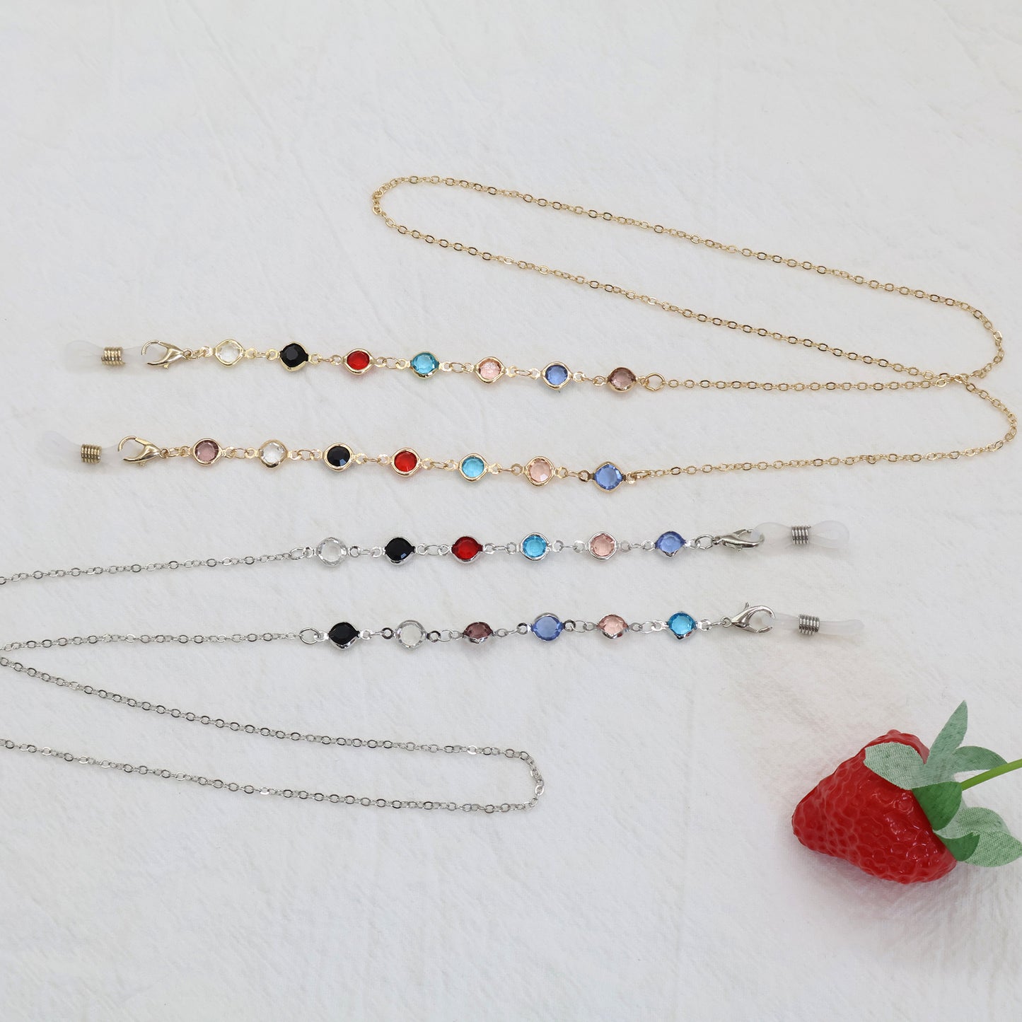 Mehrfarbige Edelstein-Brille Kette Brehn
