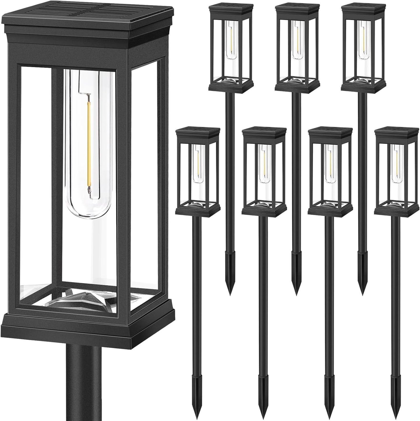 Outdoor Wasserdichte Vintage Glas Pfostenlaterne Mit LED-Filamentlampe Und Erdspieß Brehn