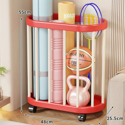 Vertikaler Rollen-Sportgeräte-Storage-Caddy mit offenem Rahmen und schwenkbaren Rollen